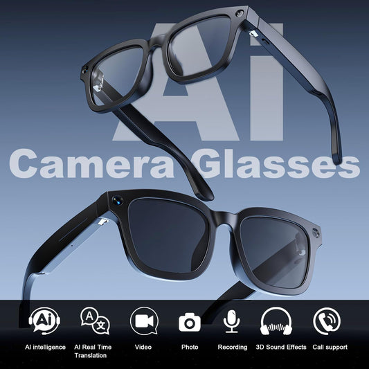 Ai Smart Glasses with Camera,8MP HD 1080P Camera Glasses for Men Women,Video Recording Glasses with Audio, Translation Sunglasses,Voice Assistant, Open-Ear Audio for Travel, Meetings & Vlogging